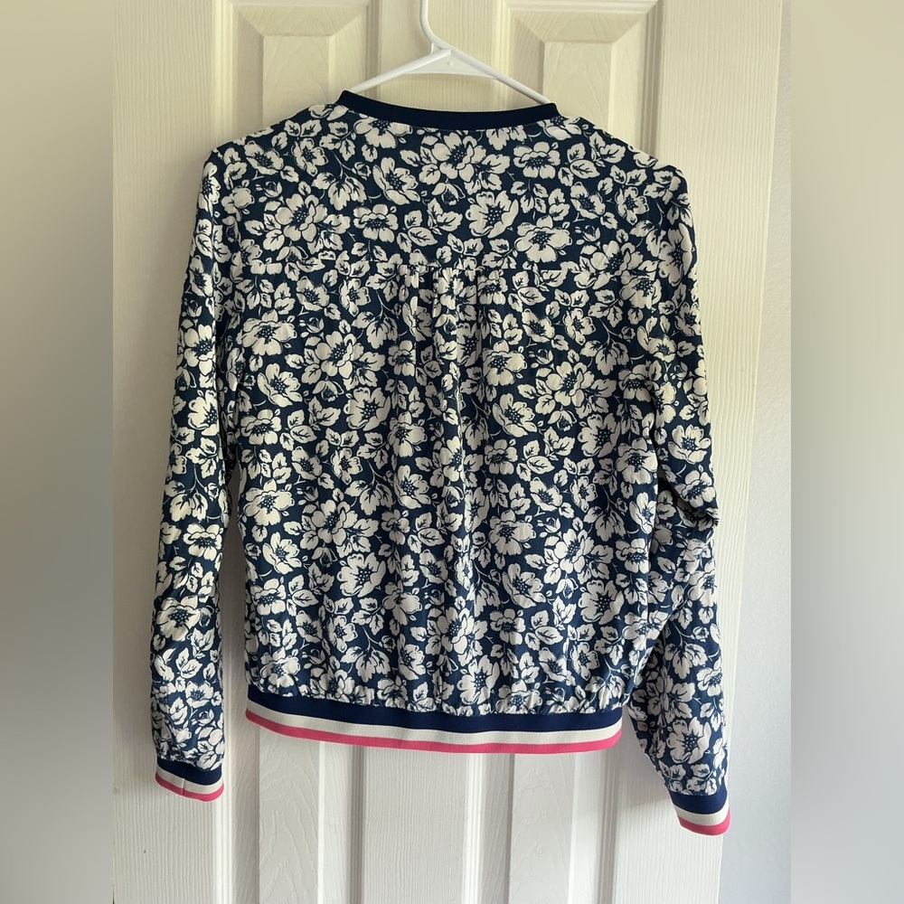 Cath Kidston Navy and White Floral Zip-Front Bomber Jacket - Picture 4 of 7